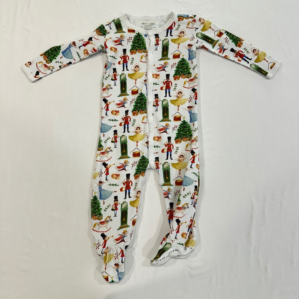 Hart + Land Nutcracker Footed Sleeper Baby 6-12M White Organic Pima Cotton